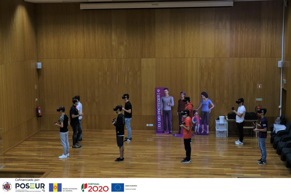 Group of students with VR goggles