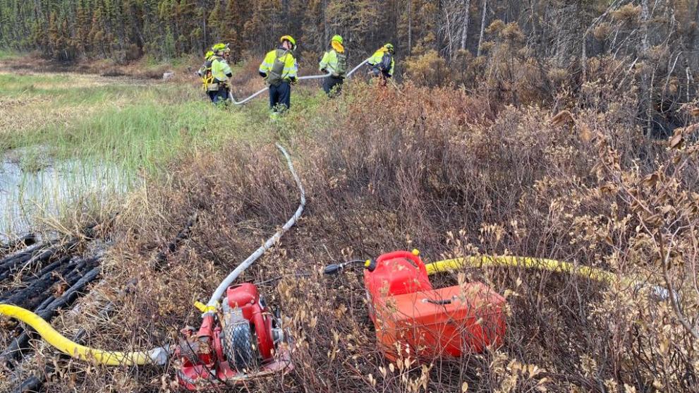 A forest firefighting team working
