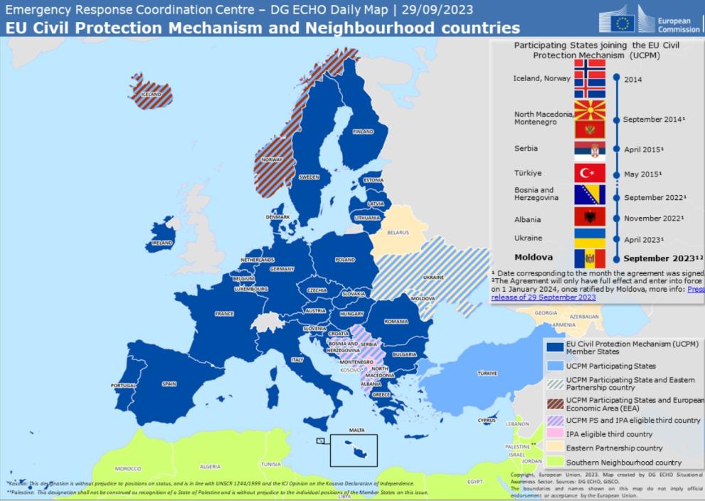 Daily Map of Participating States joining the EU Civil Protection Mechanism (UCPM)