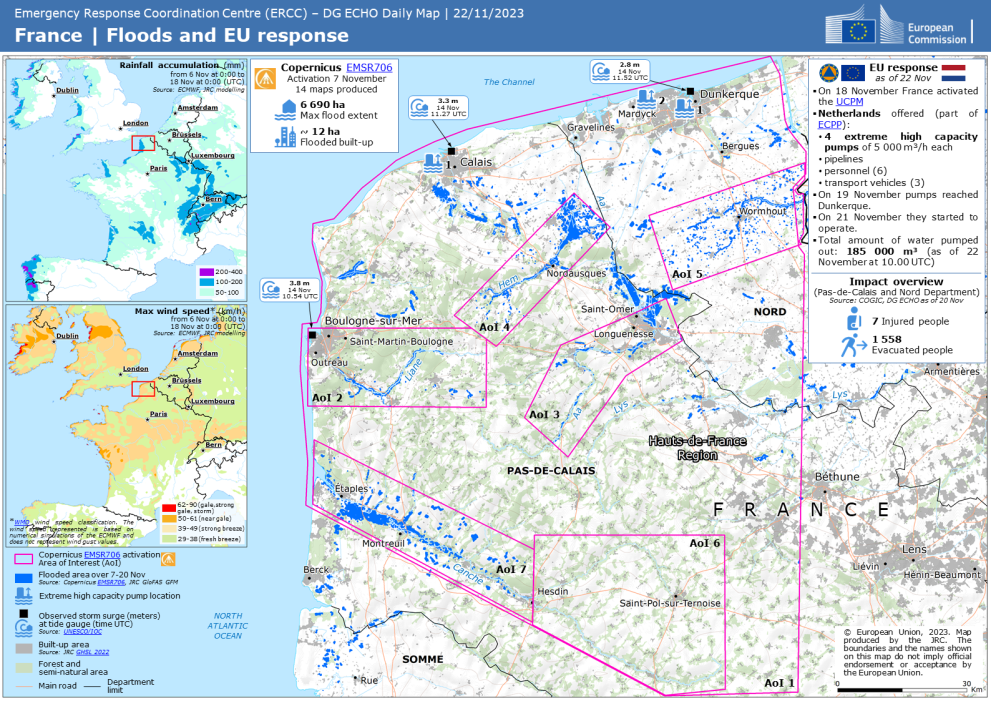 Daily Map showing te situation regarding floods in France and EU response