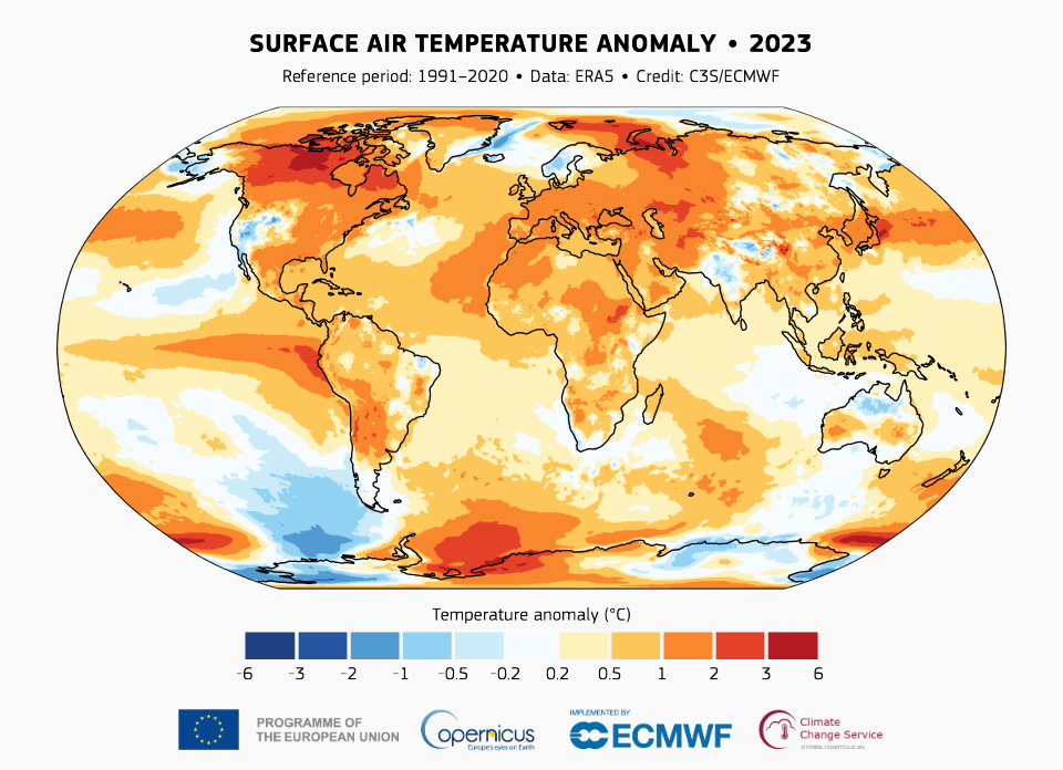 world map shpwing annual temperature averages