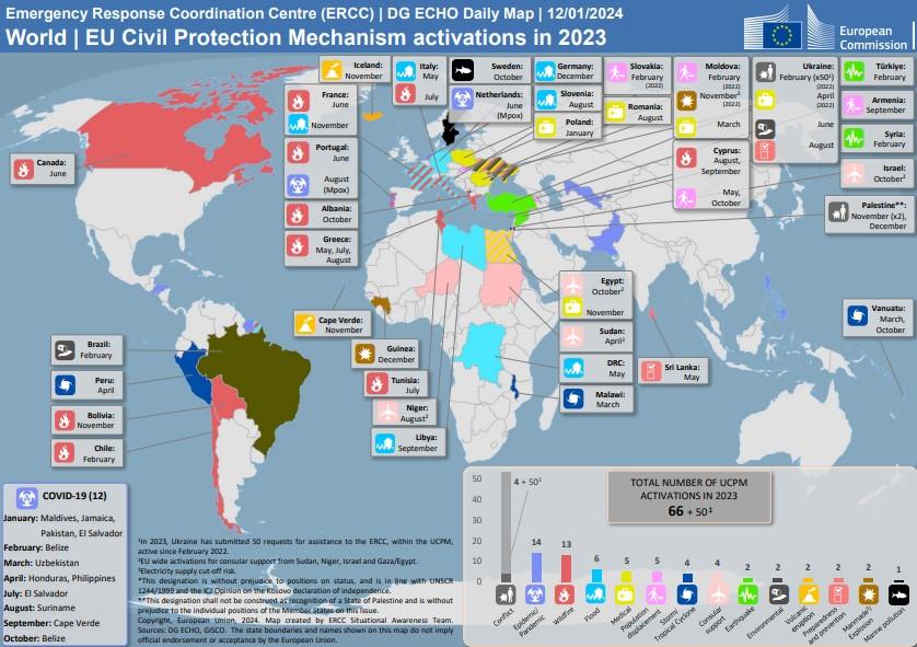 Daily Map showcasing the EU Civil Protection Mechanism activations in 2023