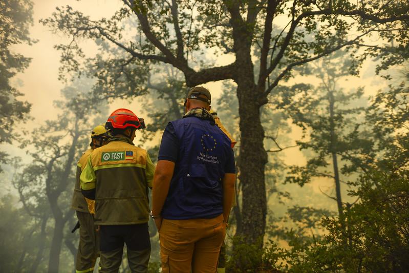 Spanish Forest Fire-Fighting Assessment and Advisory Team (FAST) and the member of ECHO delegation analyzing the fire at Longavi, Chillan on February 14, 2023.