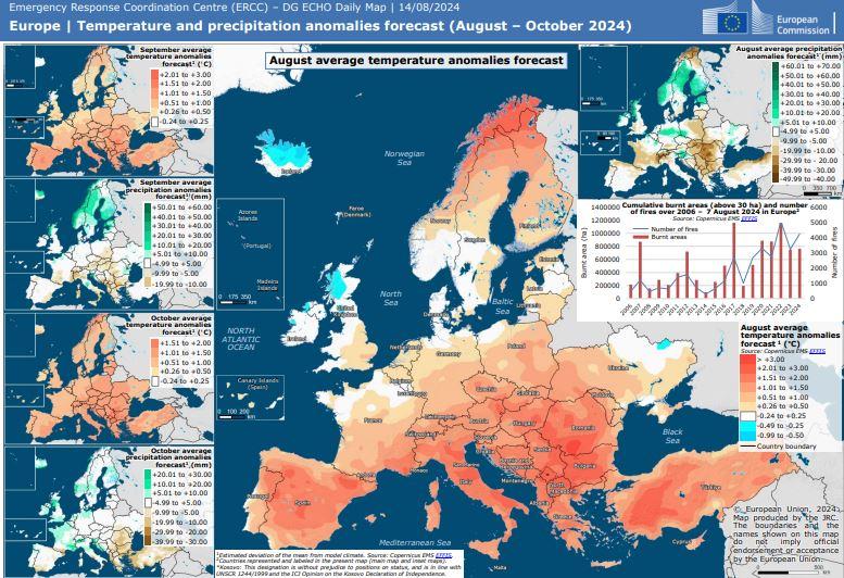 Daily Map of an overview of the temperatures and precipitation anomalies forecast. 