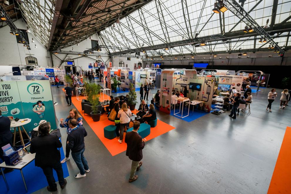 CP Village during last Civil Protection Village, very large space with different stands, many visitors walking around.