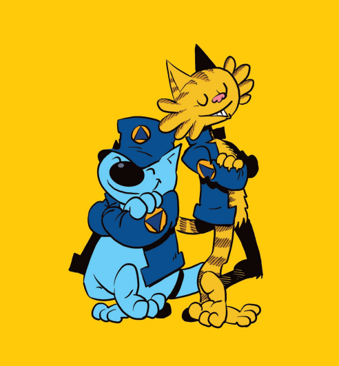 The two main characters of the comic, two cats from the civil protection of Croatia.