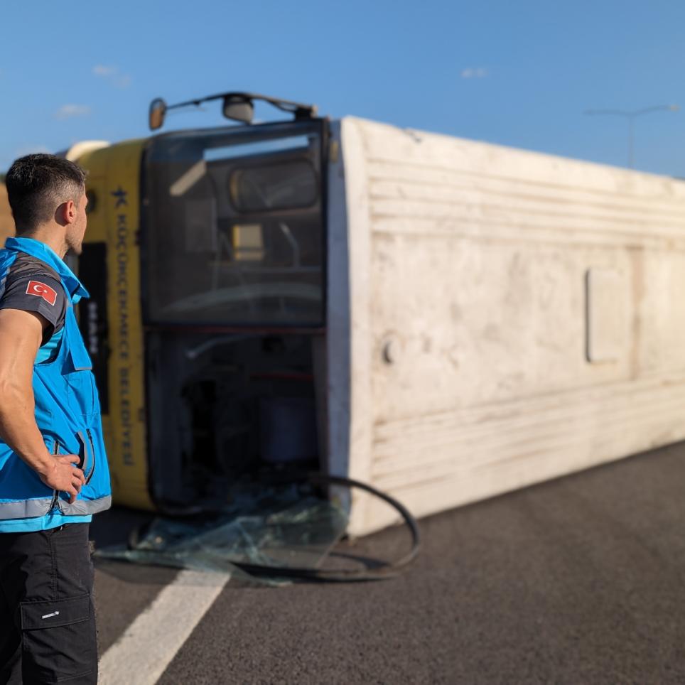 Damaged road and lorry during the EU MODEX