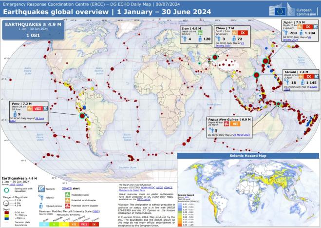 Map showcasing an earthquakes global overview.