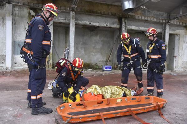 Search and rescue team in action during a full scale exercise in Slovenia