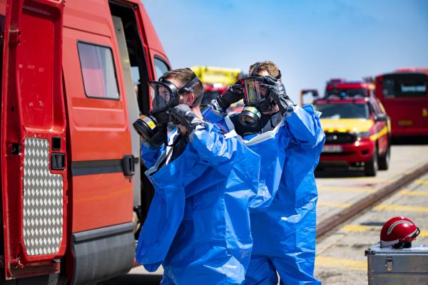 Civil protection experts during a FSX DOMINO exercise