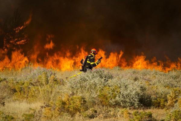 A firefighter during a wildfire.