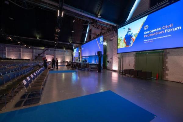 An empty stage during the last Civil Protection Forum.