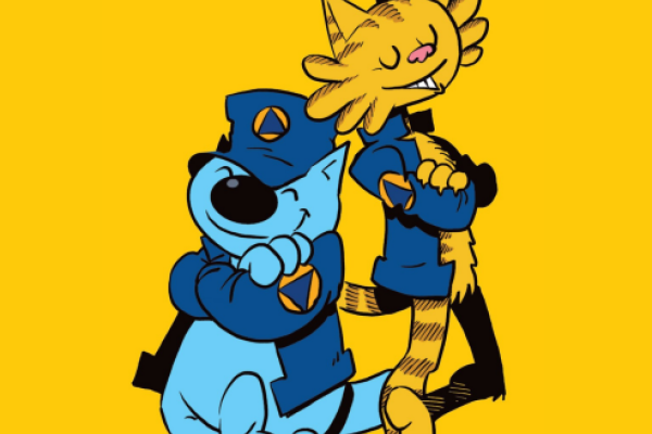 Civvy and Tectt, the two civil protection cats from the comic book from Darko Marcan.