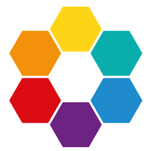 Logo of the Disaster Risk Reduction Conference featuring multiple hexagons arranged in a circle shape with rainbow-like coloring