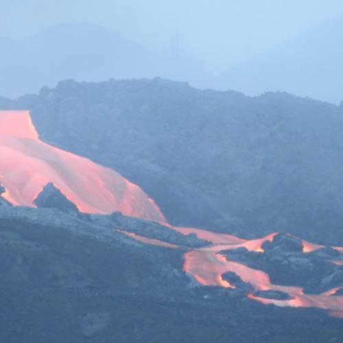 Surface lava flow from a volcanic eruption on La Palma