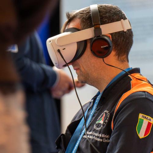 man wearing VR goggles