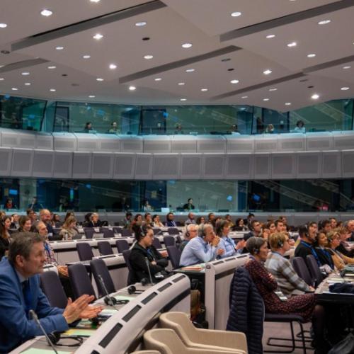 Some participant at the European Parliament during a conference.