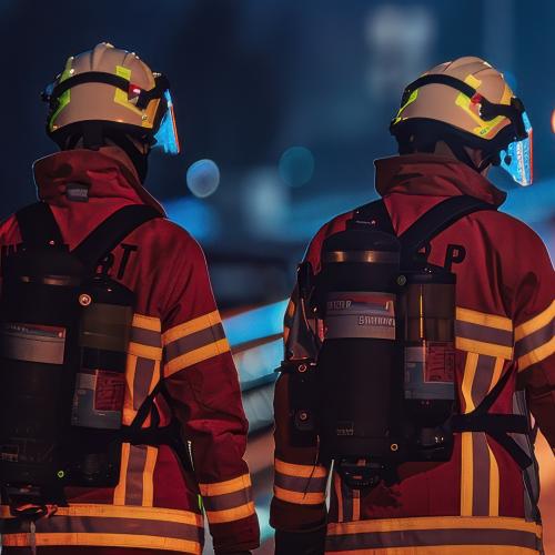 Two firemen walking