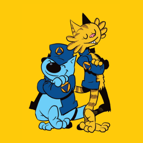 The two main characters of the comic, two cats from the civil protection of Croatia.