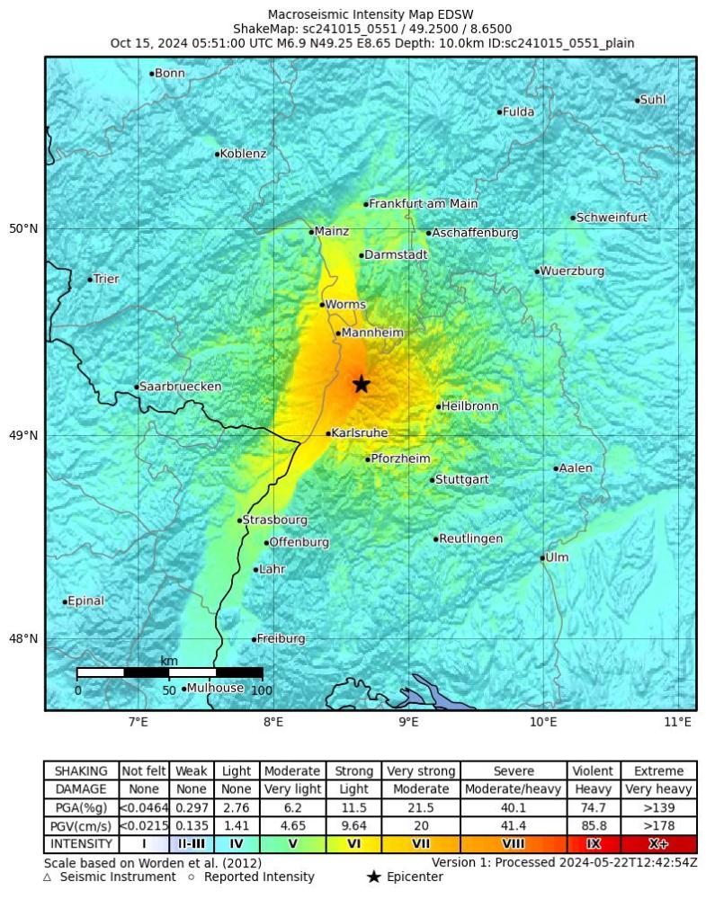 Fig. 3: ShakeMap of the MAGNITUDE scenario