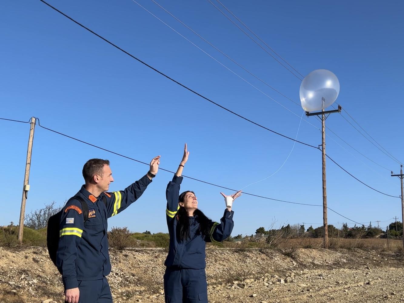 Launch of a radiosonde at a field exercise in Varnavas, Greece.