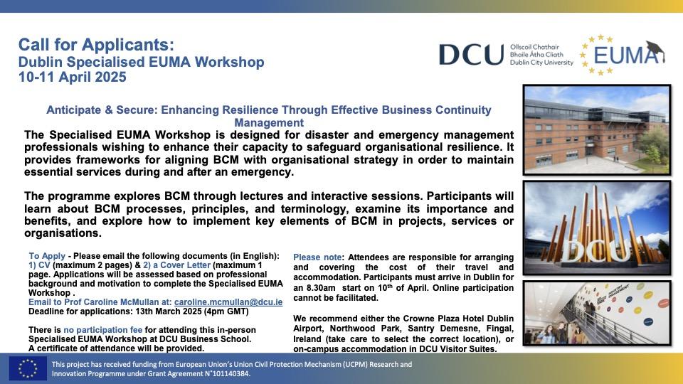 EUMA Dublin Specialised Workshop: Call for applicants