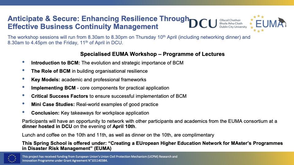 EUMA Dublin Specialised Workshop: Programme