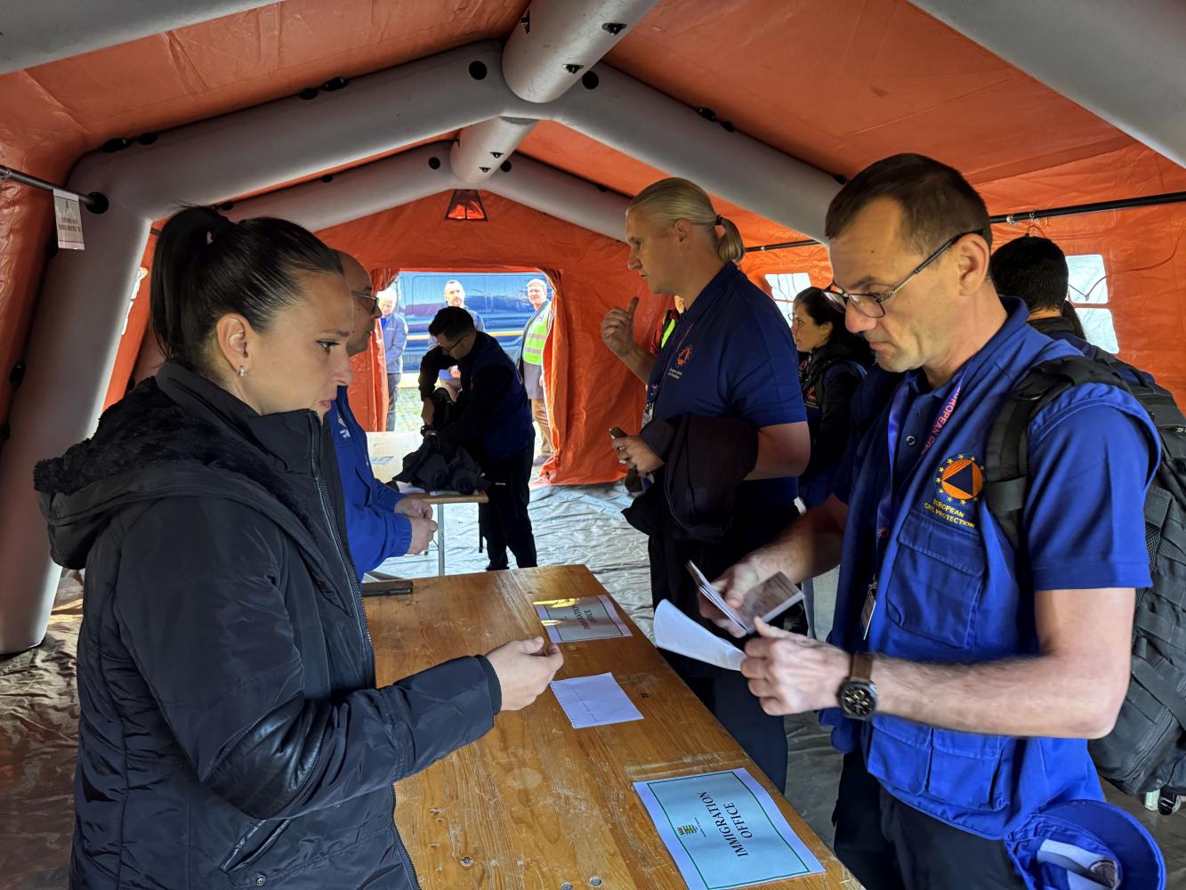 Participants go through customs and immigration at the exercise.