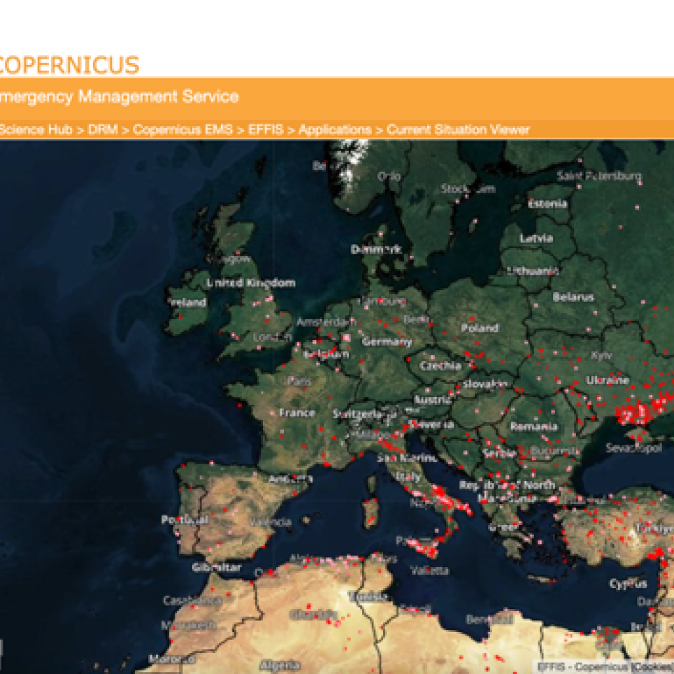Copernicus map showing fires in Europe 2022