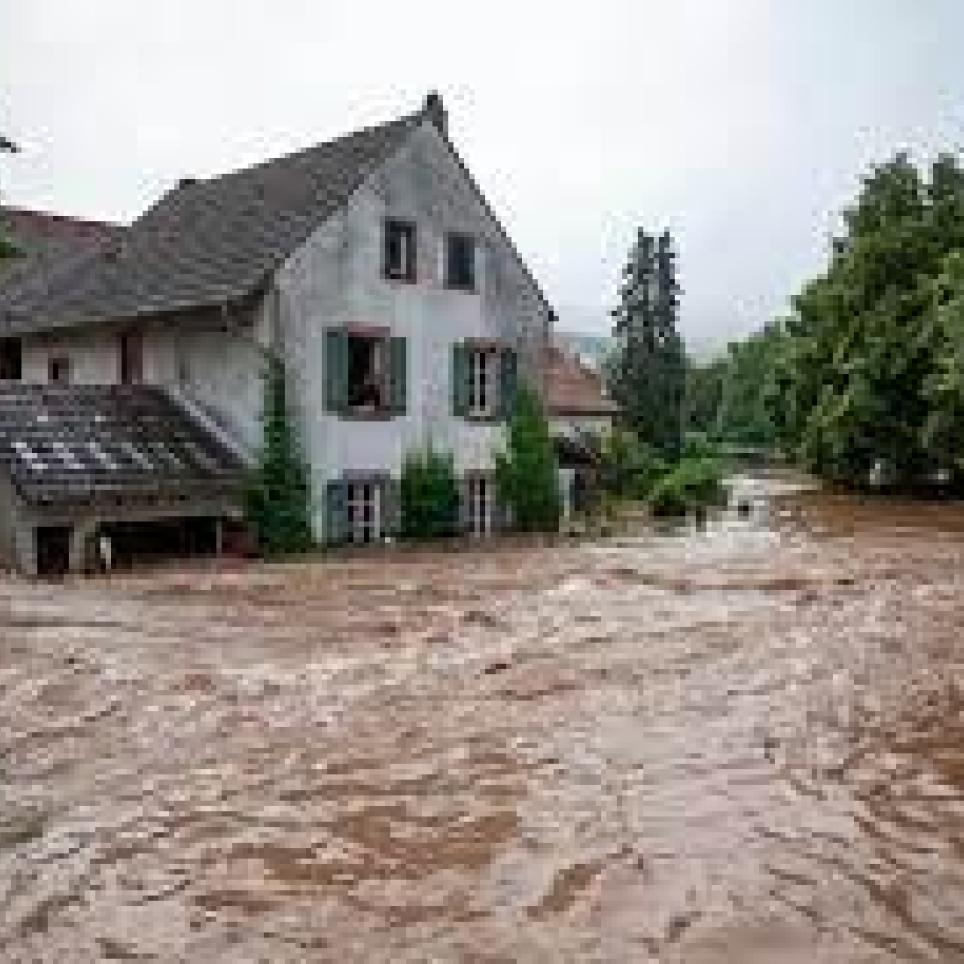 Houses flooded by an overflowing river in Erdorf, Germany, Thursday, July 15, 2021. Steady rains flooded villages and basements in Rhineland-Palatinate, southwestern Germany. (Harald Tittel/dpa via AP) (ASSOCIATED PRESS)