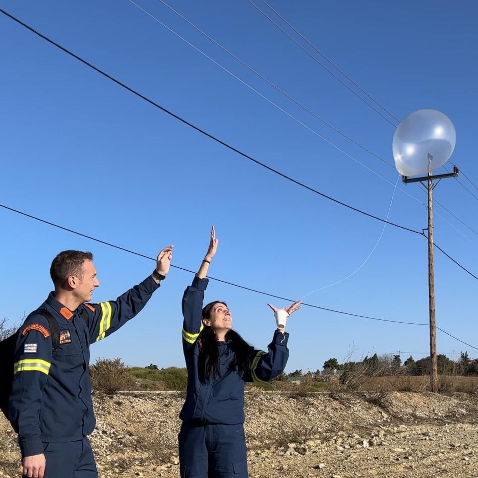 Launch of a radiosonde at a field exercise in Varnavas, Greece.