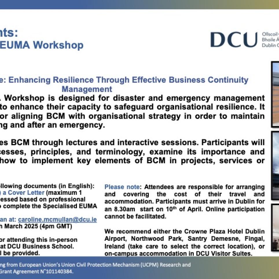 EUMA Dublin Specialised Workshop: Call for applicants 