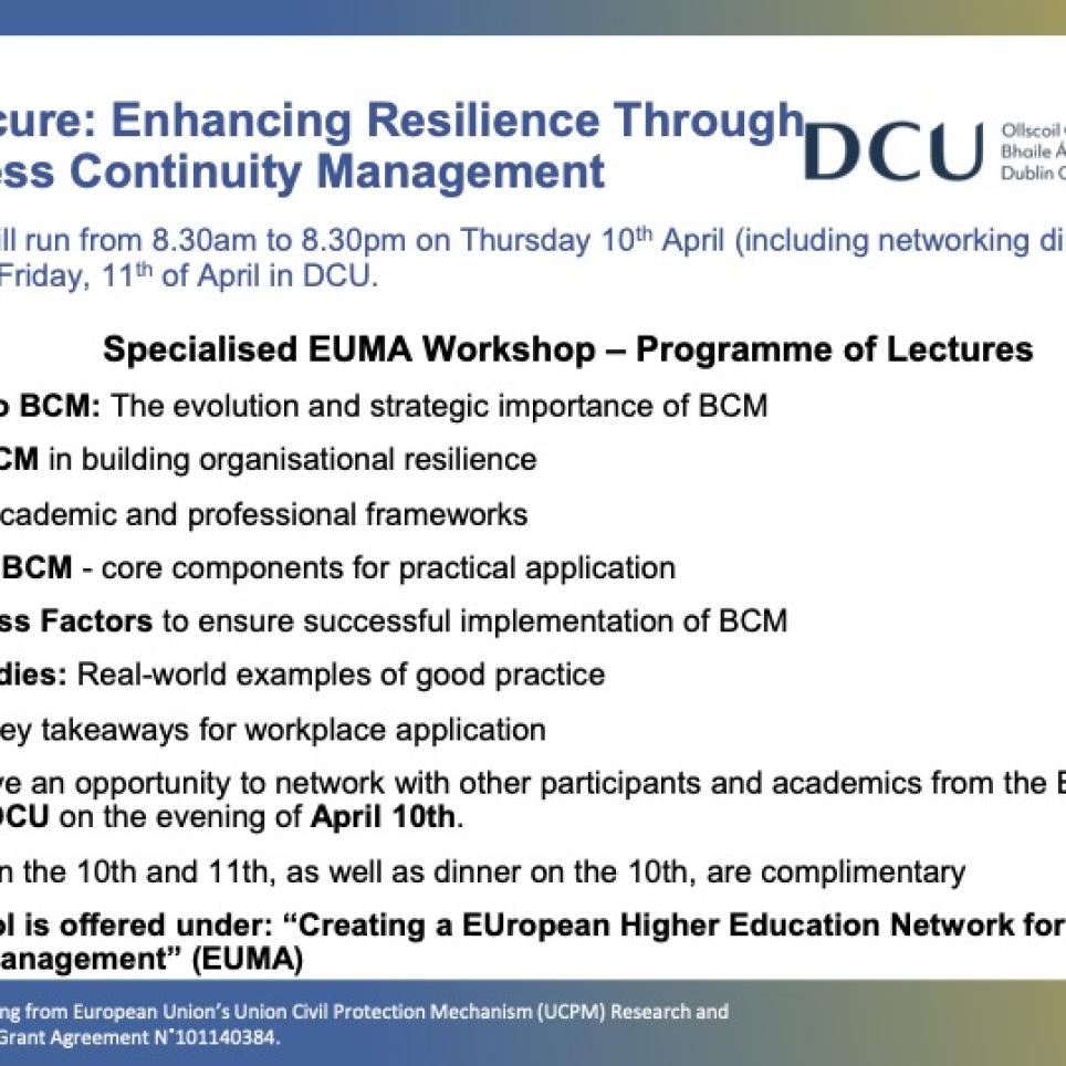 EUMA Dublin Specialised Workshop: Programme