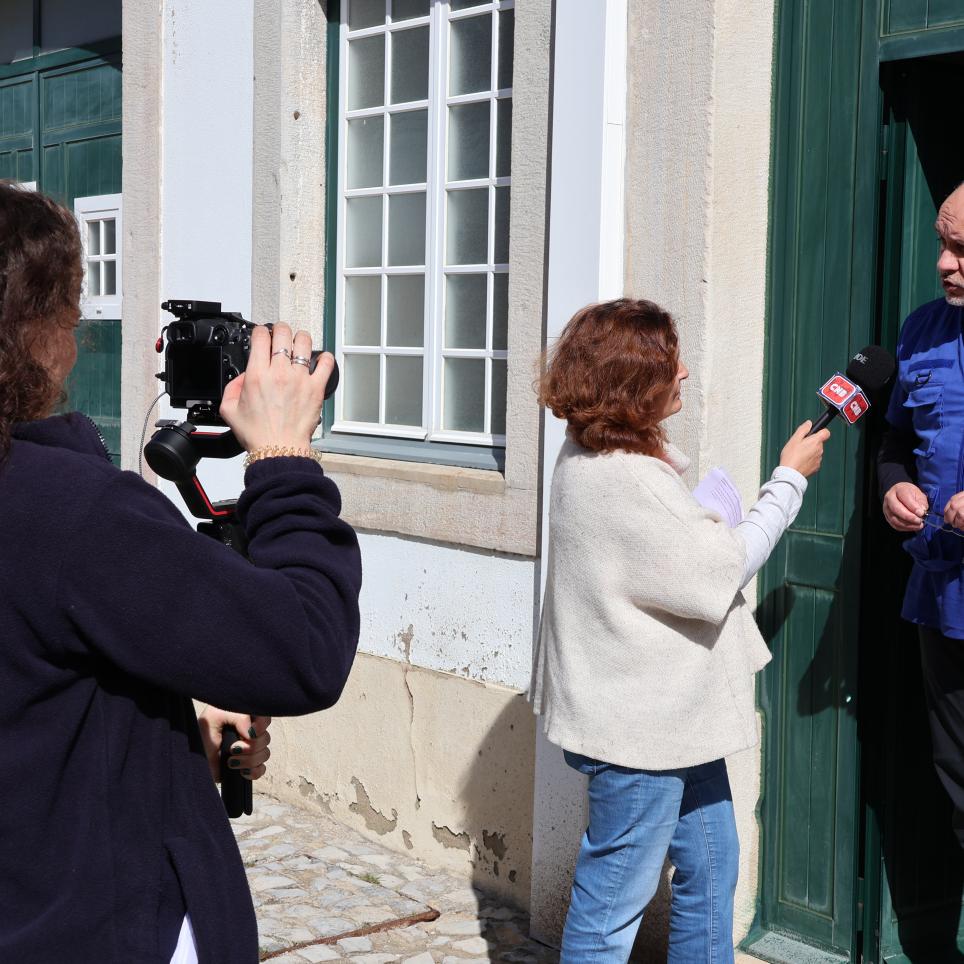 Participants are interviewed by local media (roleplayed in exercise).