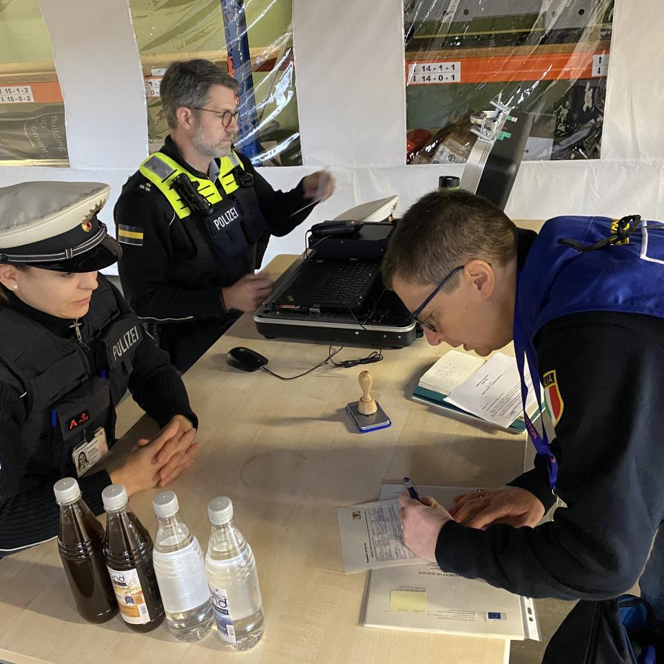 Participants go through the customs and immigration process.
