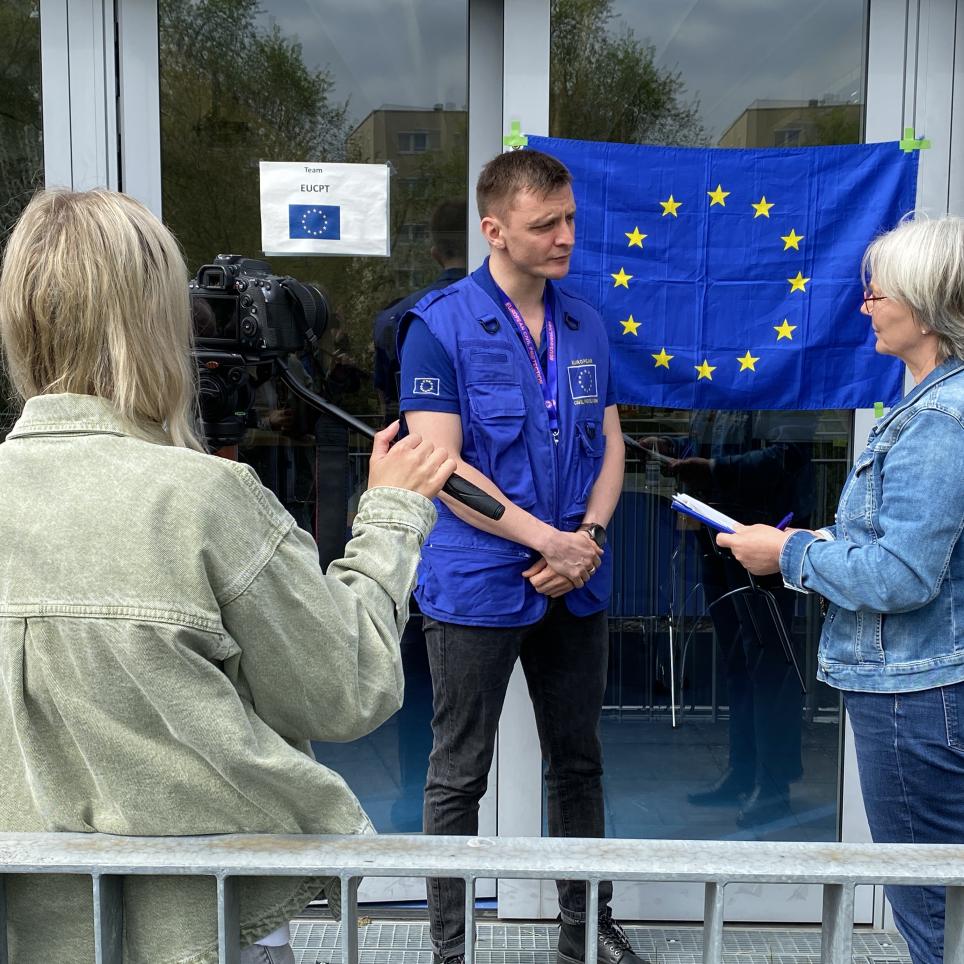 Participants are interviewed by the local media.