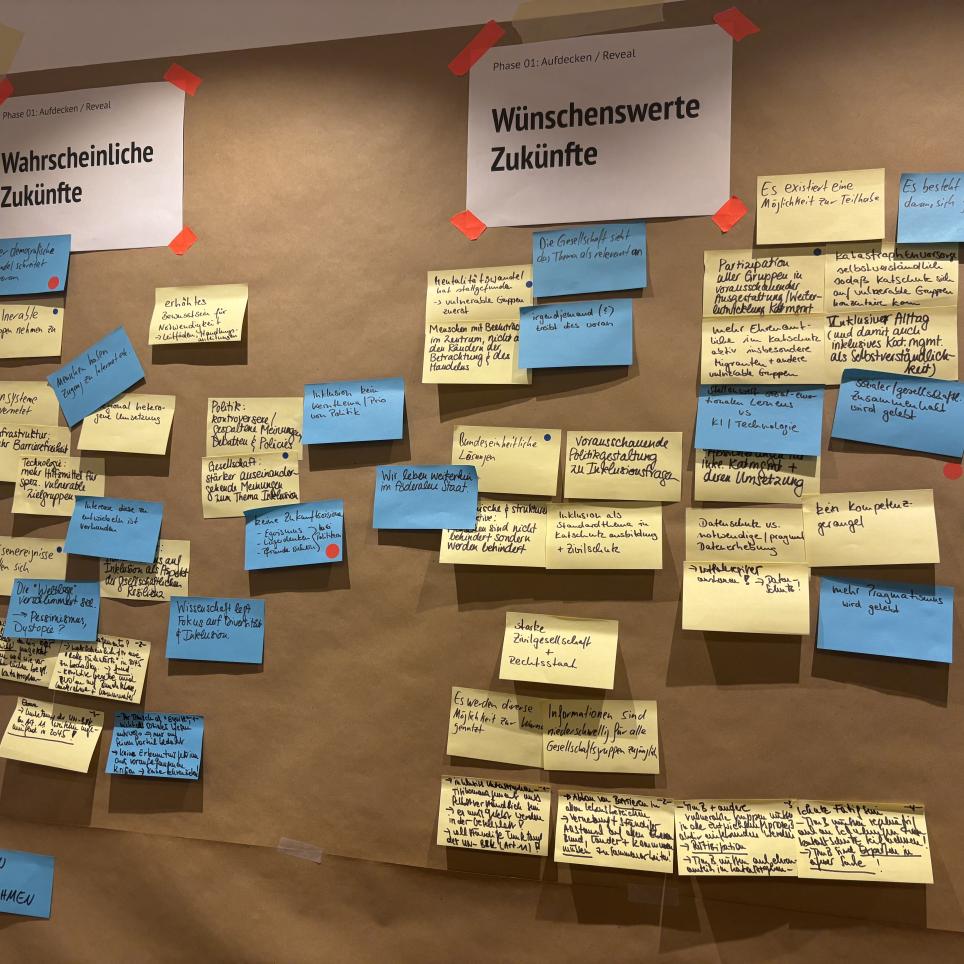 Image of whiteboard with thoughts on probable and desirable futures