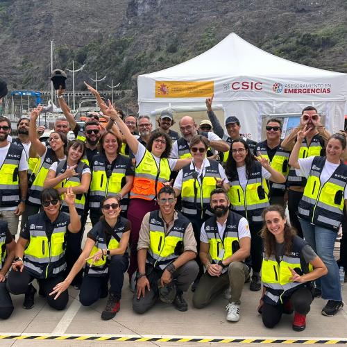 Team participating in the volcanic drill in Garachico (Tenerife, Canary Islands, Spain).