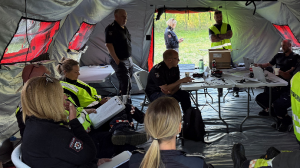 Incident command post during an exercise of the Forest fire troops of Telemark
